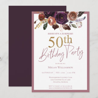 Floral Gold Pink Überraschung 50. Geburtstagsparty Einladung