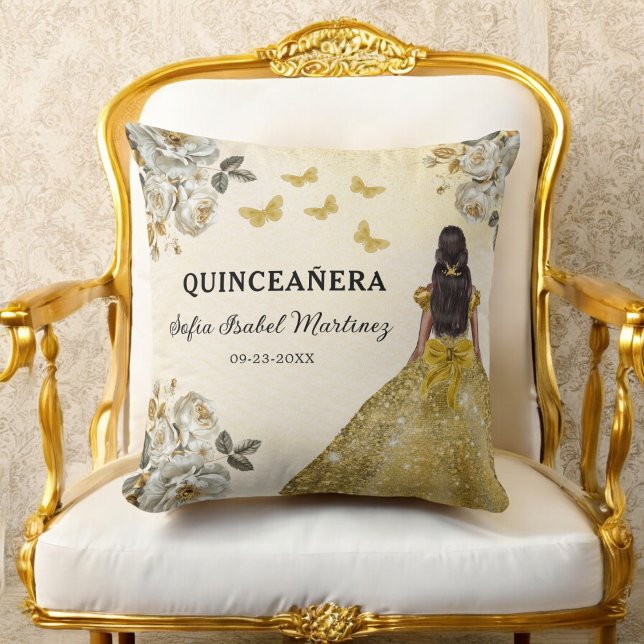 Floral Gold Princess Quinceanera Birthday Kissen (Von Creator hochgeladen)