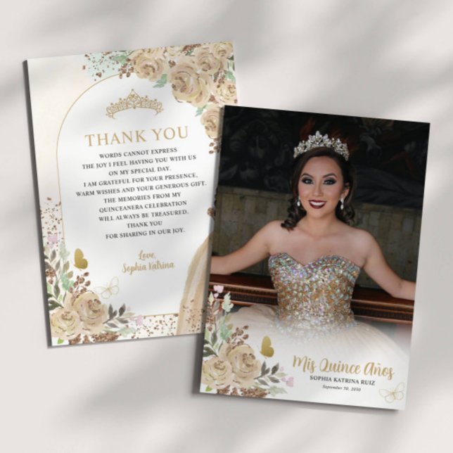 Floral Gold Princesse Quinceanera Merci photo (Créateur téléchargé)