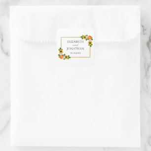 Floral Gold Rahmen Wedding Quadratischer Aufkleber