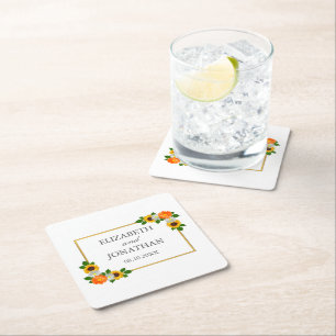 Floral Gold Rahmen Wedding Rechteckiger Pappuntersetzer