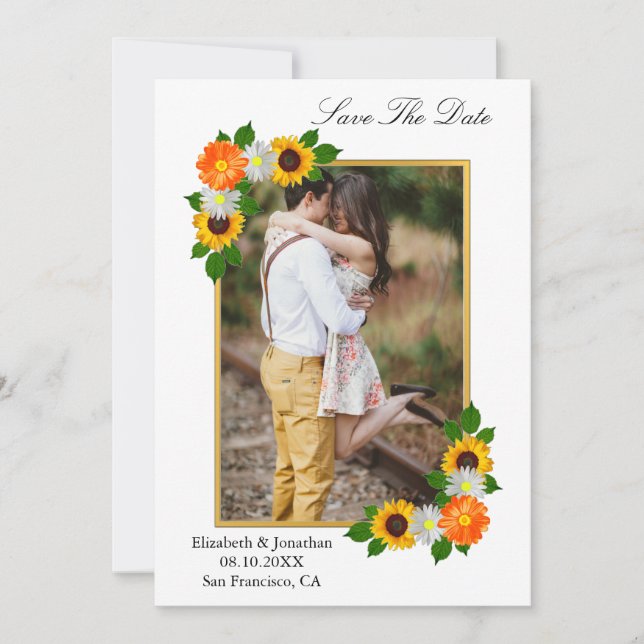 Floral Gold Rahmen Wedding Save The Date (Vorderseite)