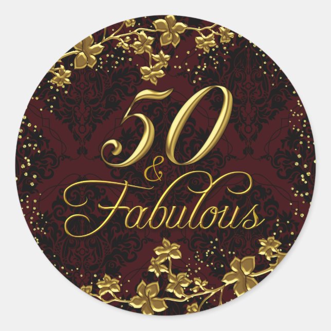 Floral Gold Red 50 & Fabulous Birthday Sticker (Vorderseite)