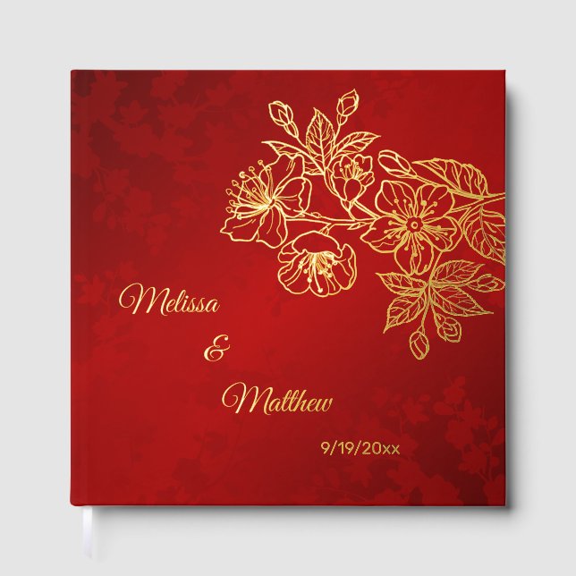 Floral Gold Red Christmas Gästebuch (Vorderseite)