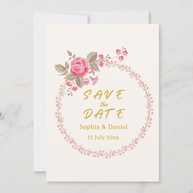 Floral Gold Save-the-Date-Karte (Vorderseite)
