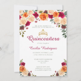 Floral Gold Tiara Quinceanera Einladung