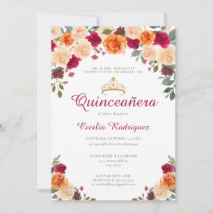 Floral Gold Tiara Quinceanera Einladung