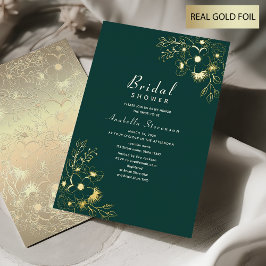 Floral Gold und Emerald Green Brautparty Folieneinladung