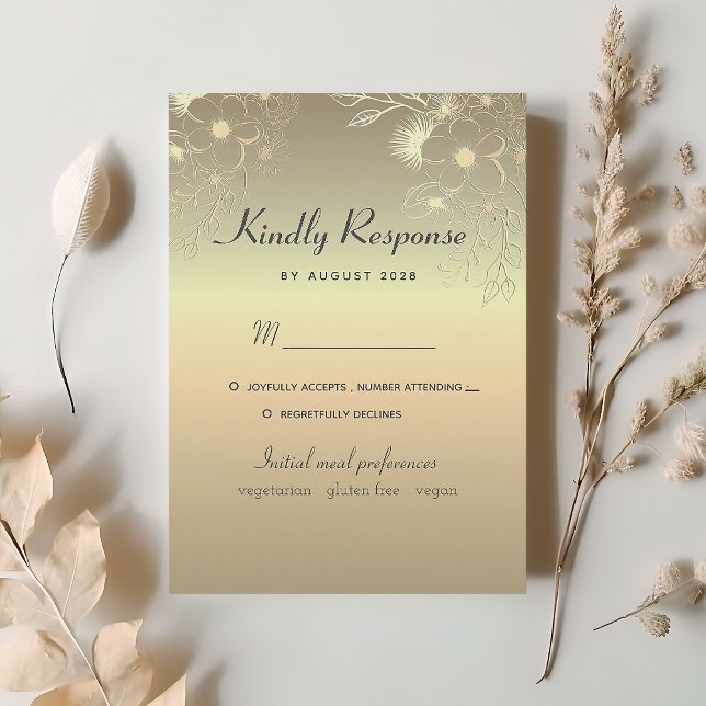 Floral Gold Wedding RSVP Card (Von Creator hochgeladen)