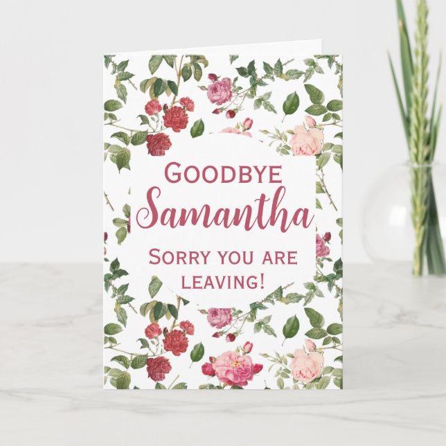 Floral Goodbye Pink Rose Blume Karte (Vorderseite)