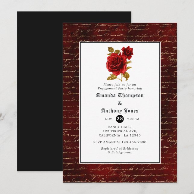 Floral Gothic Engagement Party Einladung (Vorne/Hinten)