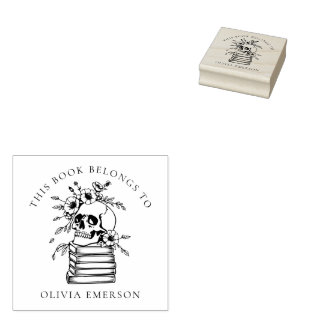 Floral Gothic Skull Personal Library Book Gummistempel