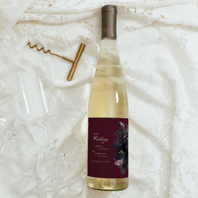 Floral gothique foncé Bourgogne Mariage Étiquette  (Créateur téléchargé)