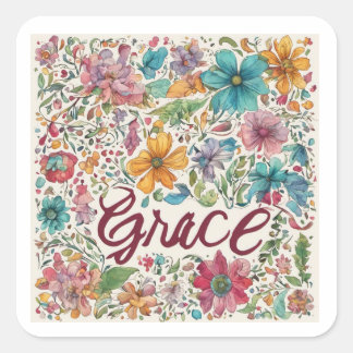 Floral Grace Quadratischer Aufkleber