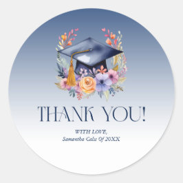 Floral Grad hat Dankeschön Karte Runder Aufkleber