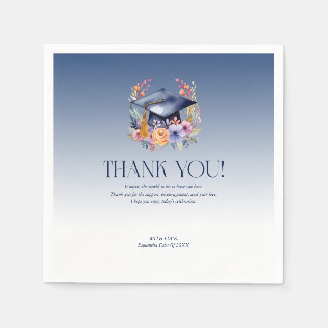 Floral Grad hat Dankeschön Karte Serviette (Vorderseite)
