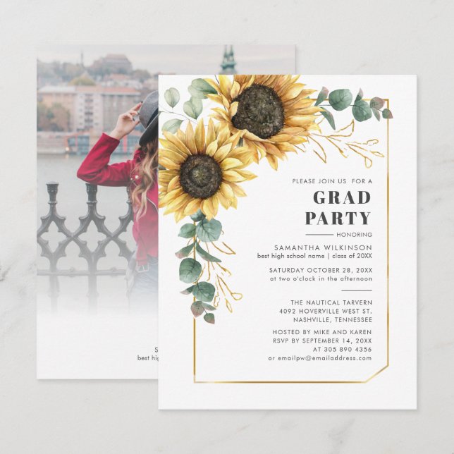 Floral Graduation 2025 Photo Party Invitation (Devant / Derrière)