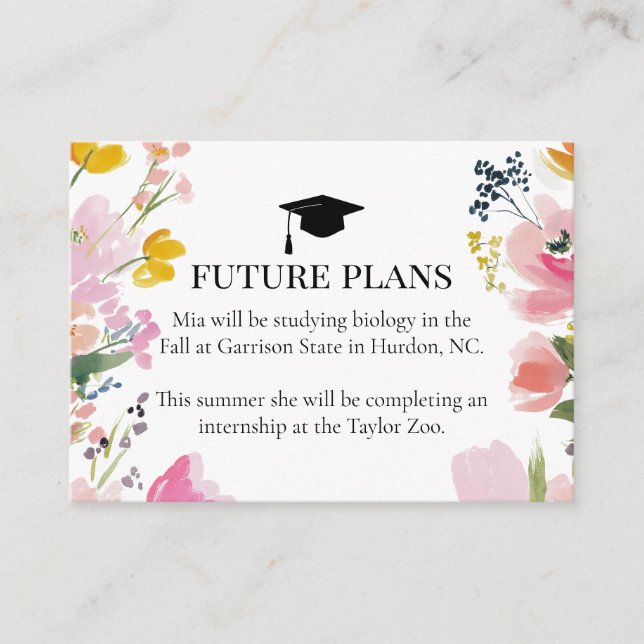 Floral Graduation Future Plans Invitation Insert (Vorderseite)