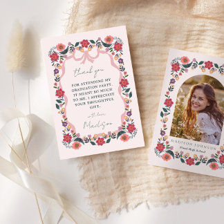 Floral Graduation Ribbon Fram Thank You Photo Card Einladung