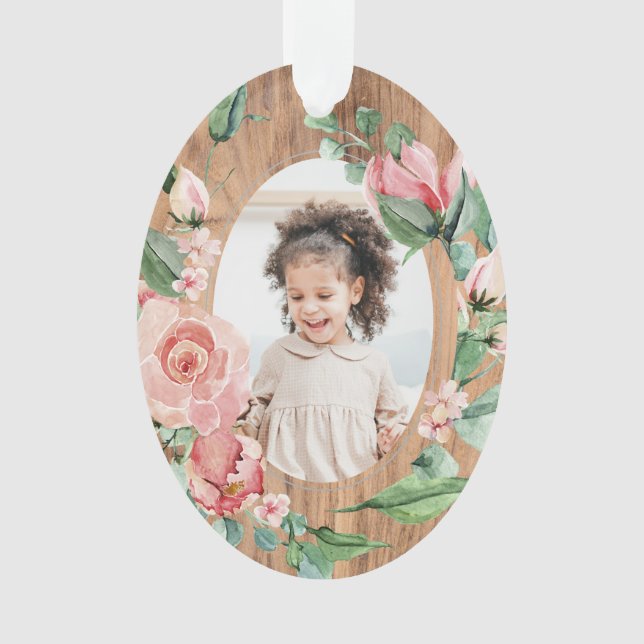 Floral Grandkids Baby's First Christmas with Year Ornament (Vorderseite)
