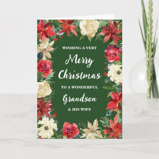 Floral Grandson und seine Ehefrau frohe Weihnachte Karte (Vorderseite)