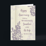 Floral Grandson und seine Ehefrau Jahrestag Karte<br><div class="desc">Glückliche Hochzeitskarte für Enkel und seine Ehefrau mit wunderschönen Vintagen violetten Blumen und sentimentalen Vers.</div>