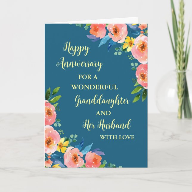 Floral Grandtochter und ihr Ehemännchen Jahrestag Karte (Vorderseite)