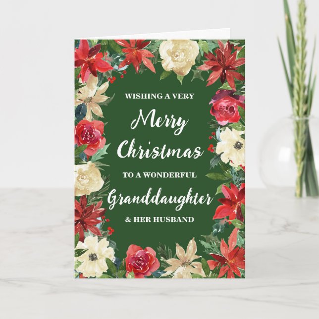 Floral Grandtochter und ihr Mann frohe Weihnachten Karte (Vorderseite)
