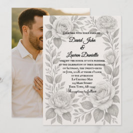 Floral Graphite Photo Wedding Invitation Einladung
