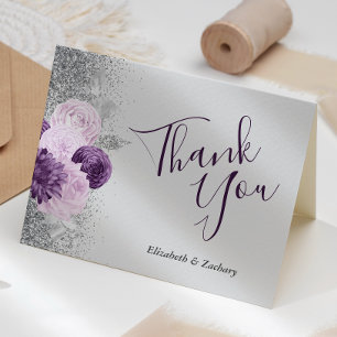 Floral Gray Lila Silver Wedding Vielen Dank Karte