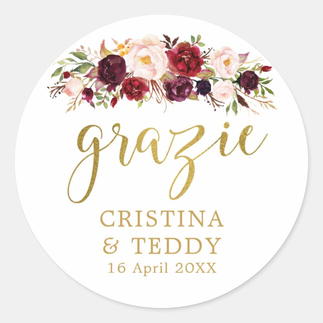 Floral Grazie Monogramme Mariage Favor Sticker (Devant)