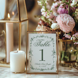 Floral Green Botanical Wedding Table Number Einladung
