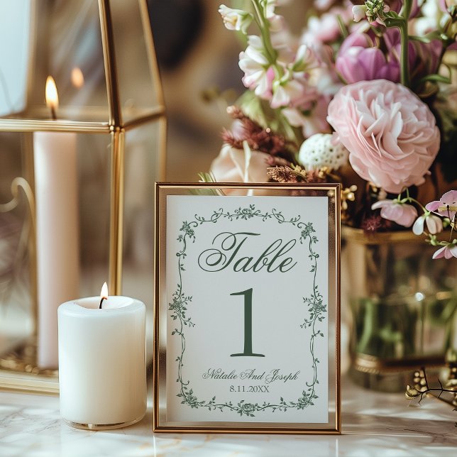 Floral Green Botanical Wedding Table Number Einladung (Von Creator hochgeladen)