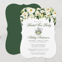 Floral Green Bridal Tea Party Argent Invitation GB