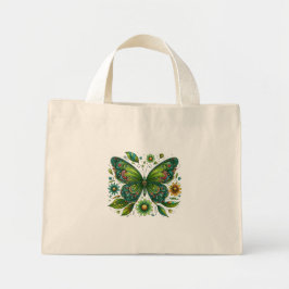 Floral Green Butterfly Mini Stoffbeutel