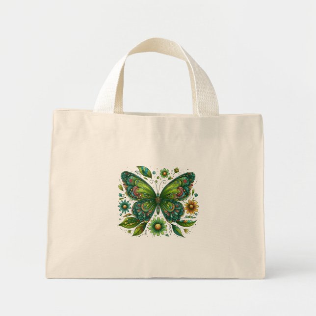 Floral Green Butterfly Mini Stoffbeutel (Vorne)