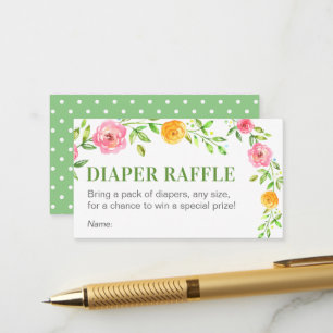 Floral Green Diaper Raffle Ticket Baby Dusche Begleitkarte
