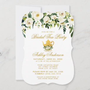 Floral Green Gold Bridal Tea Party Invitation