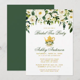 Floral Green Gold Bridal Tee Party Einladung GS