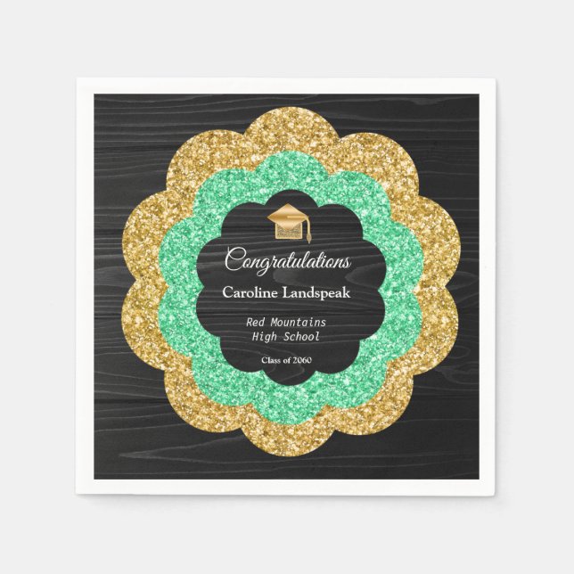 Floral Green Gold Graduation Party Serviette (Vorderseite)