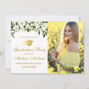 Floral Green Gold Photo Invitation de la fête de g