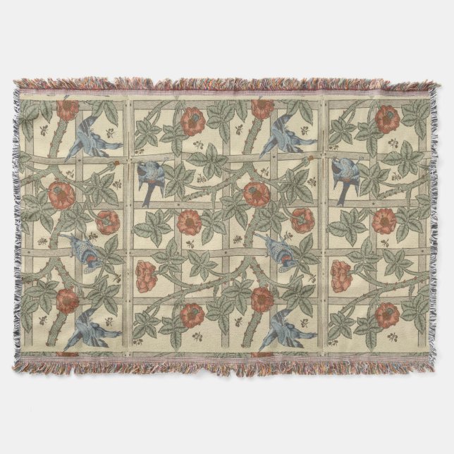 Floral Green Pink Vintag William Morris Trellis Decke (Vorderseite)