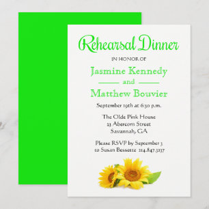 Floral Green Rehearsal Dinner Yellow Sunflower Einladung