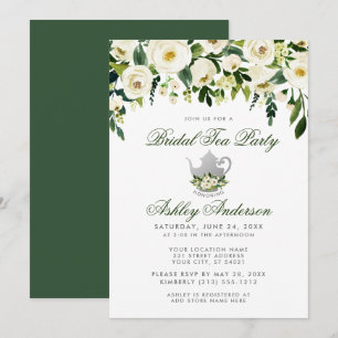 Floral Green Silver Bridal Tea Party Invitation GS