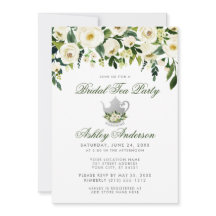 Floral Green Silver Bridal Tee Party Einladung GS
