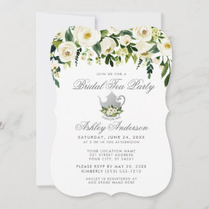 Floral Green Silver Invitation du Tea Party