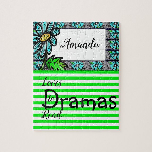 Floral Green Strip Drama Jigsaw Puzzle Daisy (Vertikal)