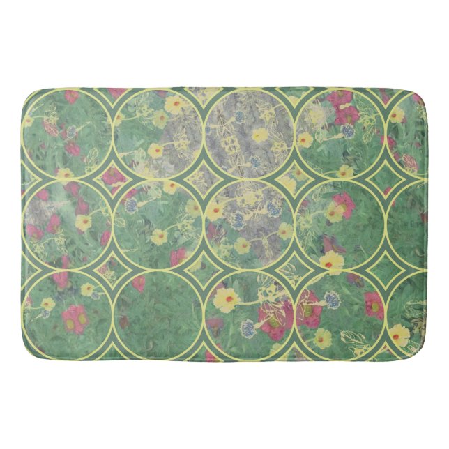Floral Green Tile Badematte (Vorderseite)
