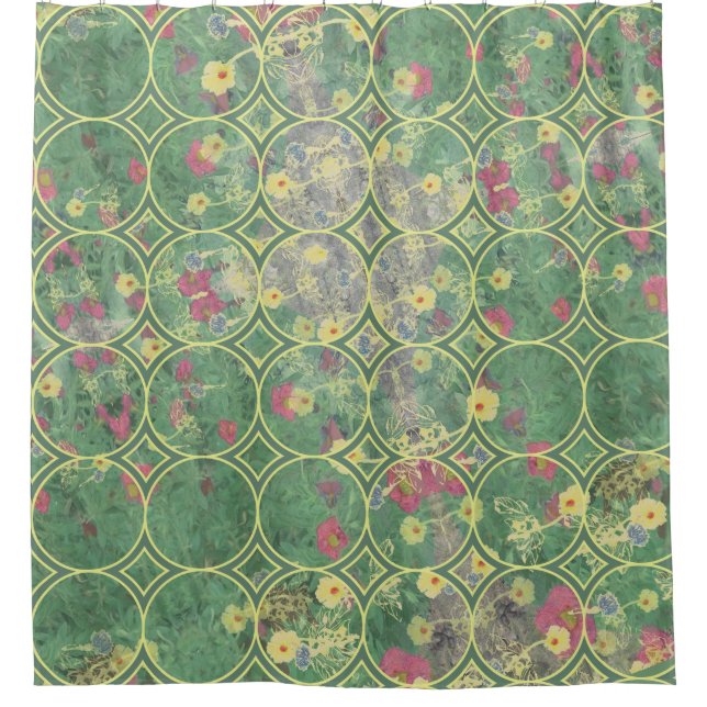Floral Green Tile Duschvorhang (Vorderseite)