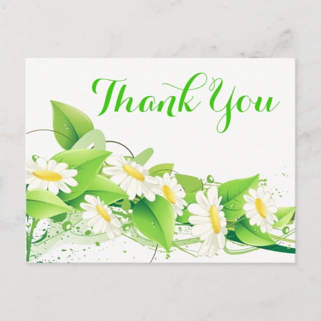 Floral Green Vielen Dank White Daisies Blume Postkarte (Vorderseite)